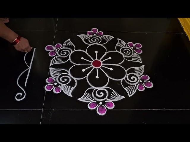 Friday special rangoli design // simple side border rangoli design// daily muggulu