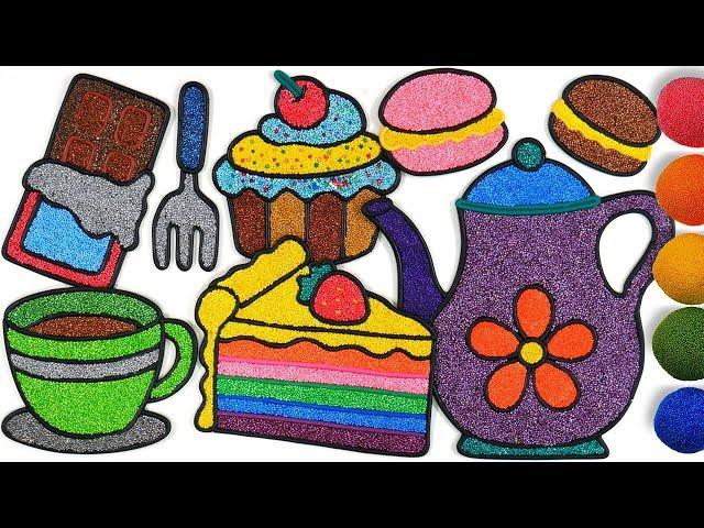 Coloring Cake, Tea Set with Foam clay for Kids, Children | Cupcake, fork, Piece of cake