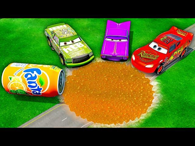 Mega Fanta Can Pit Vs McQueen and Pixar cars! BeamNG. drive!