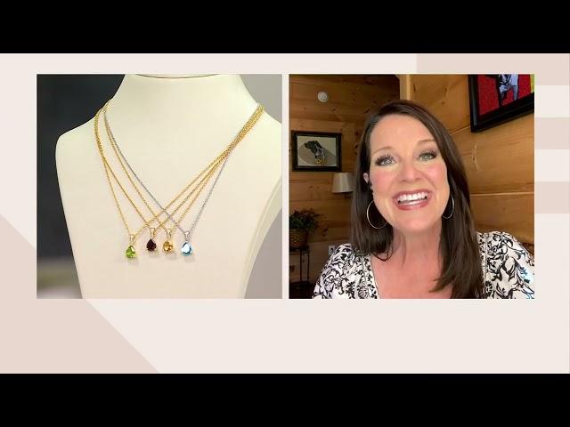 Affinity Gems Semi-Precious Pear Gemstone Pendant Necklace, SS on QVC