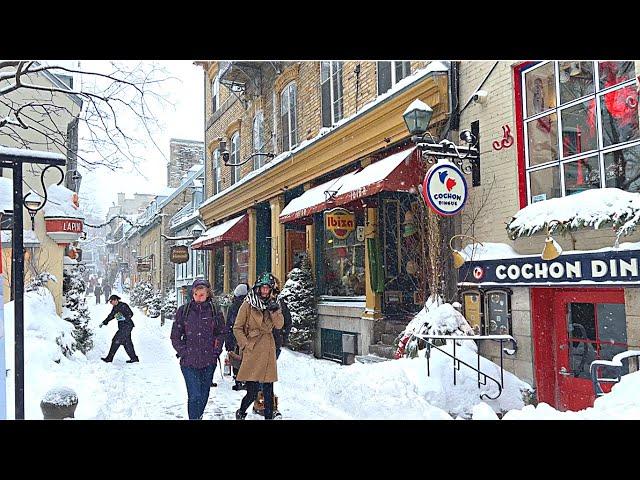 [4K] Snow Walk in Old Quebec City️️ Lunch at Cochon Dingue Champlain Feb. 2023