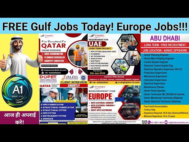 FREE Gulf Jobs Today! Europe Jobs, gulf jobs 2025, dubai jobs, Kuwait jobs