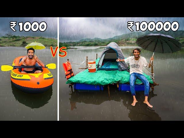 Survival Battle in Heavy Rain: Cheap vs Luxury Boat House Camping