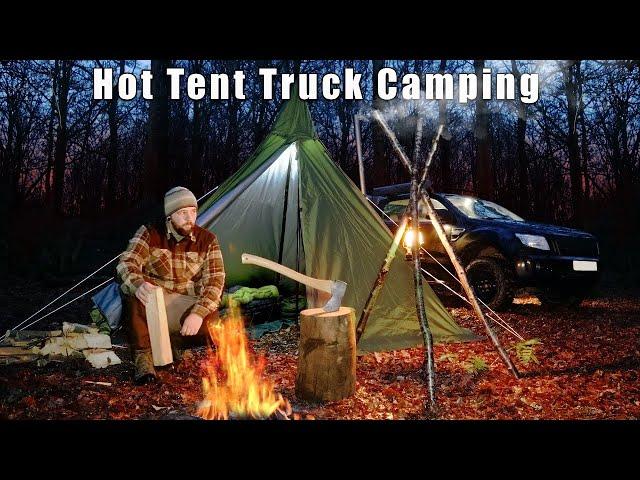 Hot Tent Winter Woodland Camping - Cast iron cooking - Wood Stove