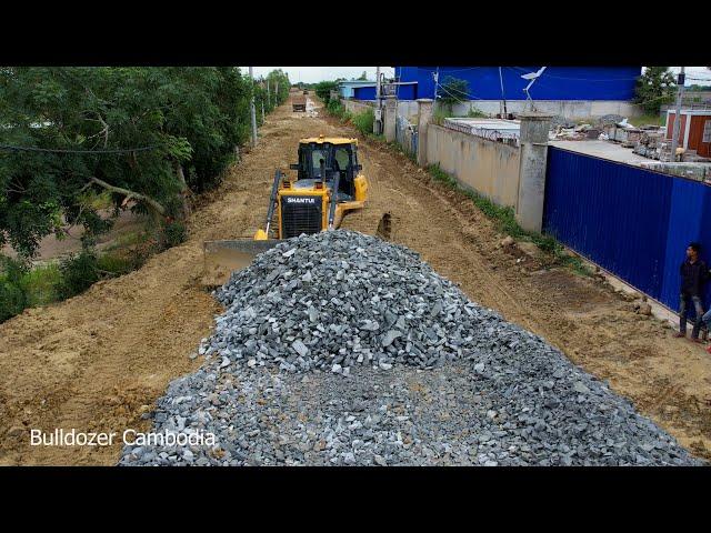 Amazing ! Best Techniques Poccessing Dozer Pushing Gravel Making Foundation Village Road 90%