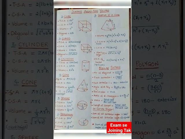 most important mensuration formulas #mathstricks #maths