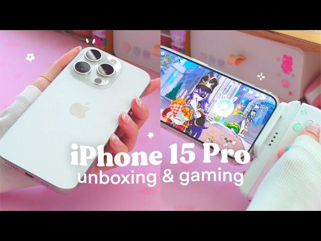 ️ unboxing and gaming on the white titanium iphone 15 pro | feat. genshin + a few cozy games 