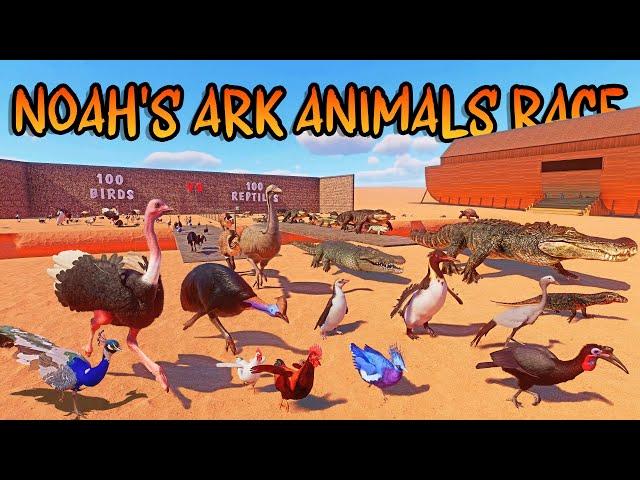 100 Birds VS 100 Reptiles Animals Race in Noah's Ark Planet Zoo included Ostrich, Crocodile, Chicken