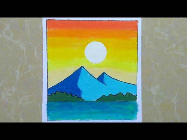 Easy mountains scenery Drawing with oil pastel / Happy Drawing24