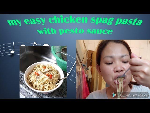 My easy chicken spag pasta with pesto sauce