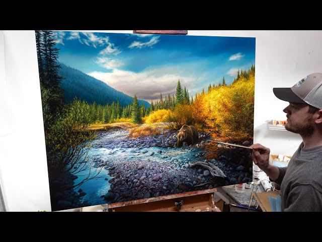 "A Different Beauty" - Oil Painting a Grizzly in the Wilderness - Landscape Time-lapse