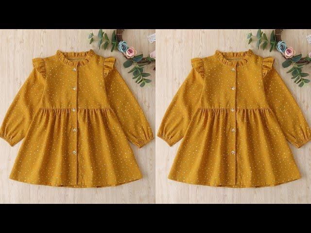 Front slit button placket baby frock cutting and stitching| Winter baby frock cutting and stitching