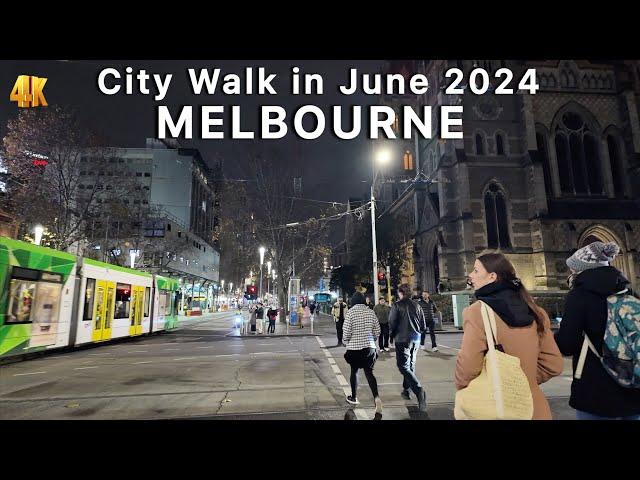 Walking Around Melbourne City in June 4K Video