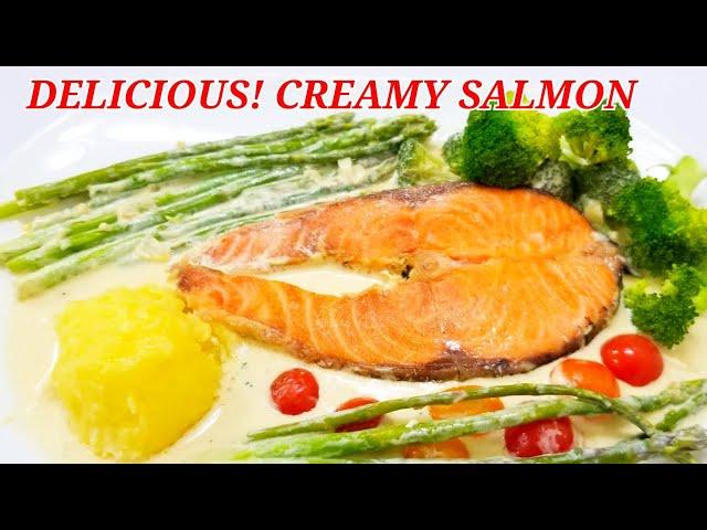 PAN FRIED SALMON WITH CREAMY GARLIC SAUCE | SALMON RECIPE