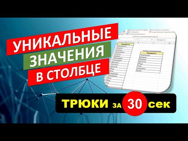 Выборка уникальных значений в Excel. #Трюк за 30 секунд