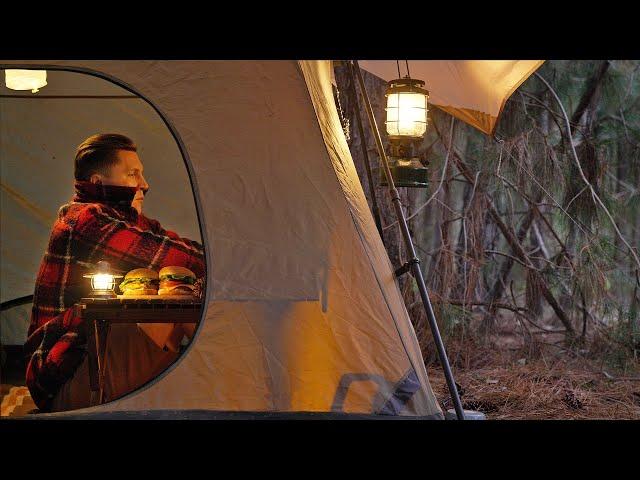 SOLO CAMPING with my DOG  [ time off relaxing in a cosy pine forest, tent shelter | ASMR ]