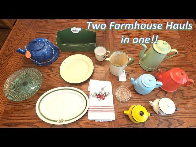 Two Vintage Farmhouse Thrift Hauls in One!!  #enamelware #vintagedecorhaul