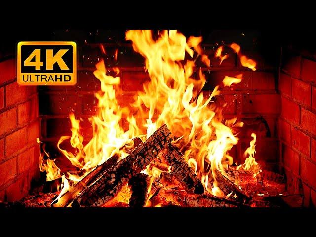  Cozy Fireplace 4K (12 HOURS). Fireplace with Crackling Fire Sounds. Fireplace Ambience