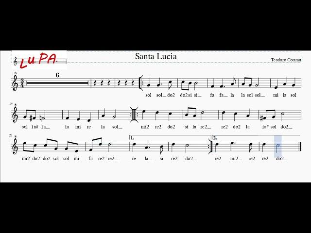 Santa Lucia - Flauto dolce   Note   Spartito   Karaoke   Recorder   Instrumental