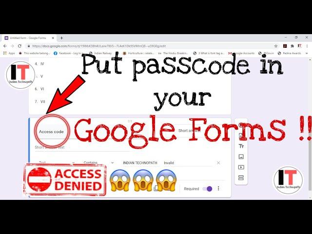 How to add access code/password in Google forms{HINDI} | Indian Technopath |