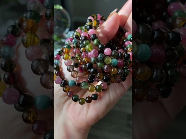 high grade rainbow tourmaline round beads bracelet $43 #jewellery #tourmaline #natural #gemstone