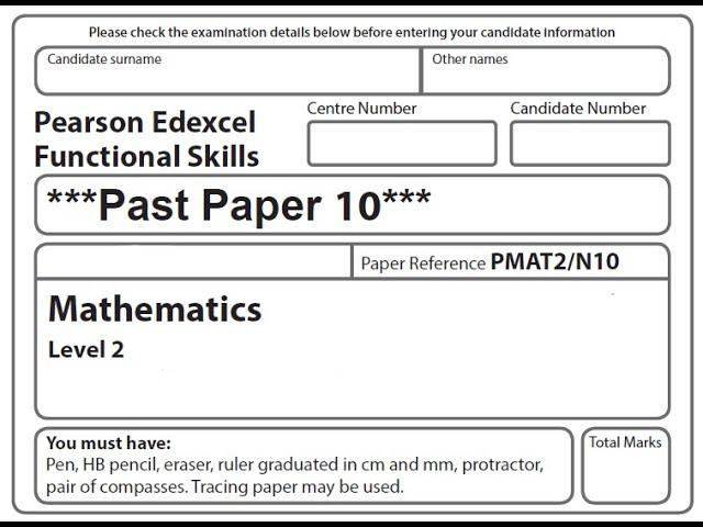 Functional Skills Maths L2 Past Paper 10 Pearson Edexcel