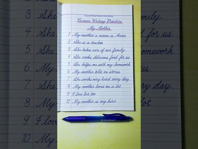 Cursive Writing Practice | 10 Lines Essay on My Mother | English Cursive Handwriting Practice