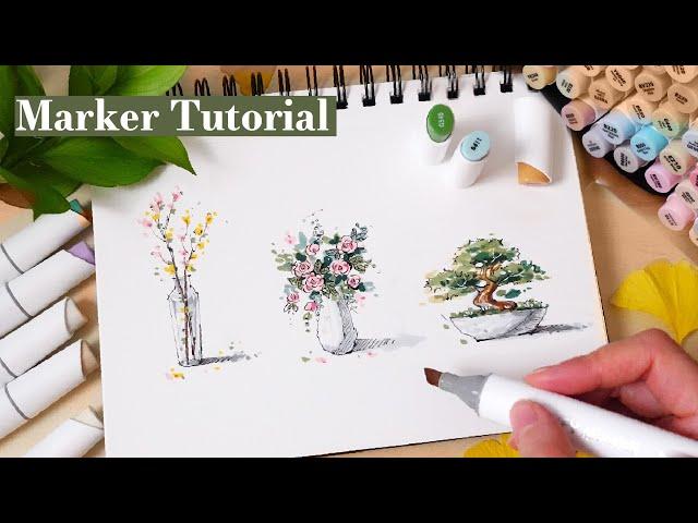 3 Easy Plants Marker Drawings for Beginner