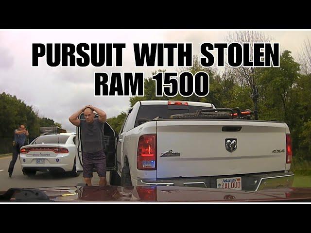 STOLEN RAM 1500 flees Arkansas State Police - 100+ MPH pursuit (Driver has felony warrants)