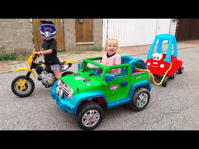 Elis Ride On Pink Jeep with Cozy Coupe Little Tikes w Thomas Dirt Cross Bike