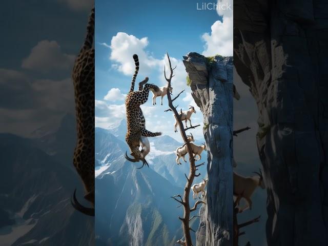  Leopard vs Mountain Goats: Who Rules the Peak ‍️️표범 대 산양 #shorts #goat #leopard #animals
