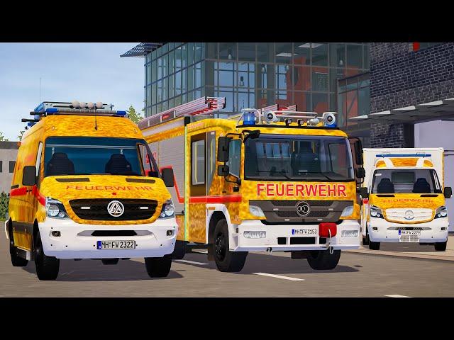 Golden Truck Emergency Call 112 - Bochum Firefighters, Ambulances and Ladder Truck Responding! 4K