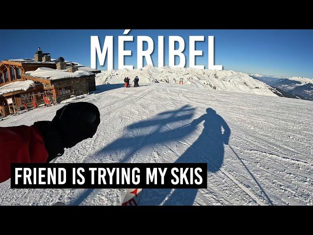 Friend is trying my skis on pistes 'Faon', 'Blaireau' in Méribel, Les 3 Vallées [Subtitles]