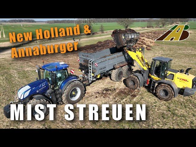 Mist streuen 2024 New Holland T7 Traktor & Annaburger Universalstreuer Landtechnik Landwirtschaft