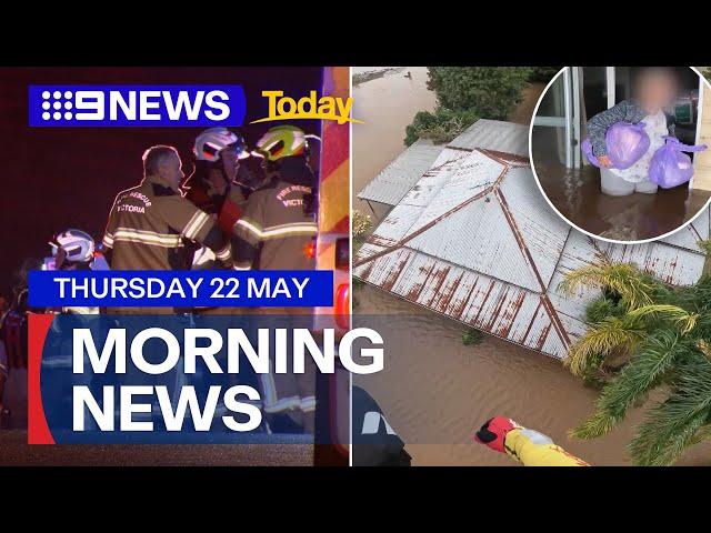 50,000 residents isolated in floodwaters; Children pulled from burning home | 9 News Australia