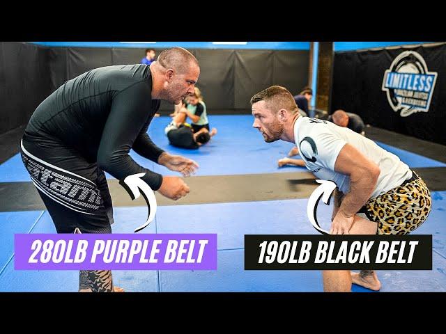 Black Belt Vs ULTRA HEAVYWEIGHT Purple Belt | BJJ Rolling Commentary