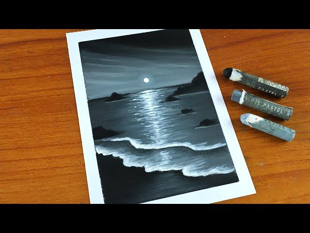 Black beach Oil Pastel Painting for beginners | Easy Oil Pastel Drawing Tutorial