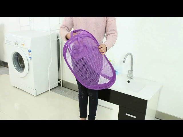 3 PCS Foldable Pop Up Wash Bag Laundry Basket Bag Hamper Mesh Storage Pueple Dirty Clothes Basket