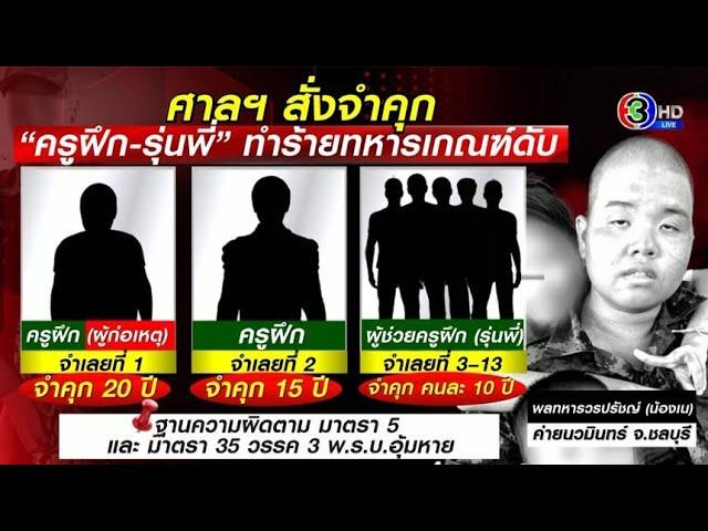 ศาลสั่งจำคุก ‘ครูฝึก-รุ่นพี่’ ทหารเกณฑ์หนักสุด 20 ปี ซ่อมวินัย ‘น้องเน’ จนเสียชีวิต แม่ลั่นโทษน้อยไป