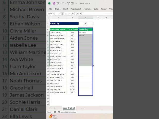 Excel Trick 50 - Master Dynamic Range Grouping in Excel #exceltricks #shortsviral  #excelsolutions