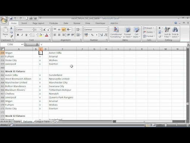 Excel Fixture List and League Table Creator