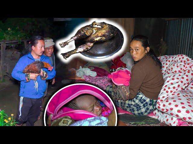 Cutting local chicken and making soup for childbirth woman | Chicken Cooking On Fire | Village vlog