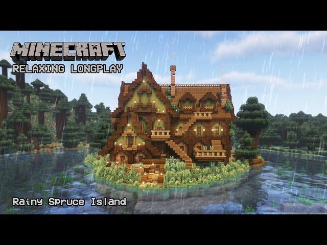 Minecraft Relaxing Longplay - Rainy Spruce Island - Cozy Cottage House (No Commentary) 1.20