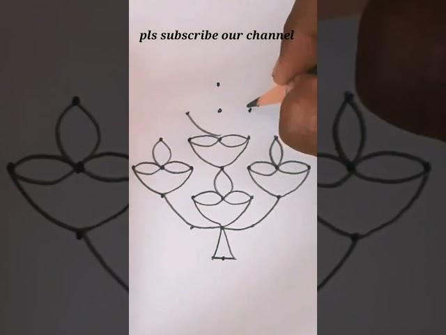 Simple vilakku kolam with dots /easy kolam / art of rangoli /pencil art kolam /#shorts @my creative