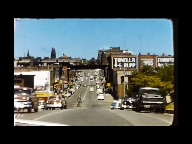 1950's Road Trip - Drive Through U.S. Towns 8mm Vintage Color Footage Video - Speed Corrected