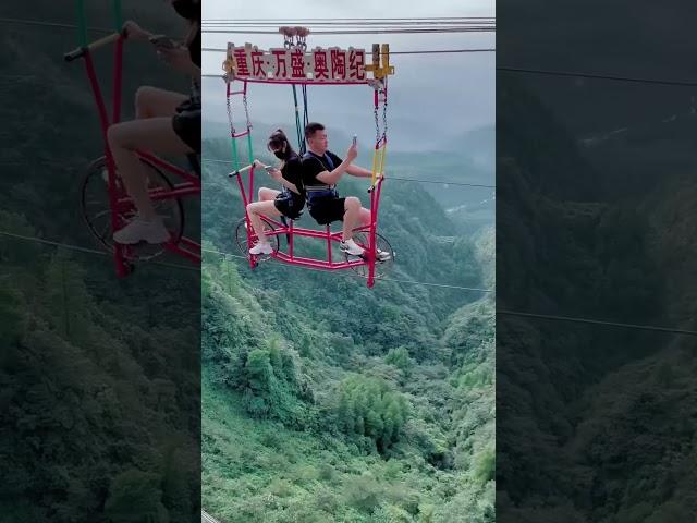 Bungee Jumping With Rope In Beautiful Place|Couple Rides Dangerous Sky Bike Together#bungee #extreme