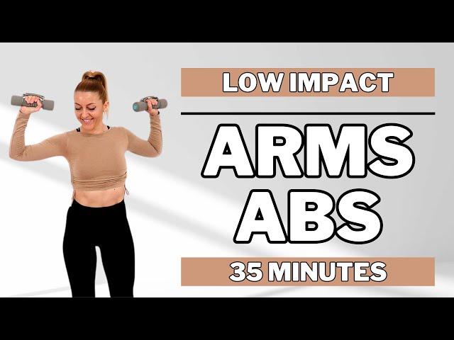 35 Min STANDING ARMS & ABS WORKOUTALL STANDINGNO SQUATS/LUNGESNO REPEATSDUMBBELLS are OPTIONAL