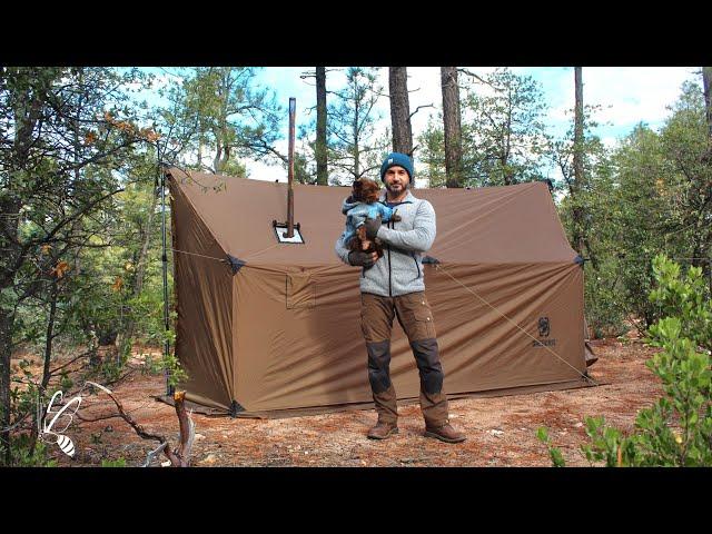 Solo Hot Tent Camping, Relaxing in Tent Shelter with Wood Stove | Camping ASMR