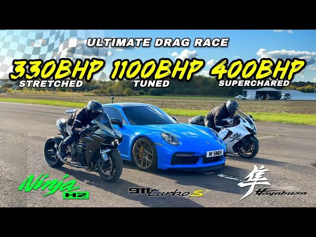 400BHP HAYABUSA v 1100BHP TURBO S v 330BHP H2: DRAG RACE