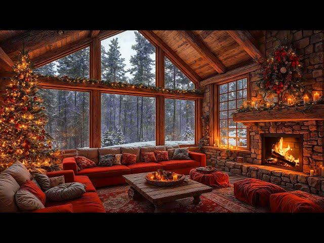 Warm Winter Christmas Ambience  Cozy Fireplace Burning & Relaxing Christmas Jazz Instrumental Music